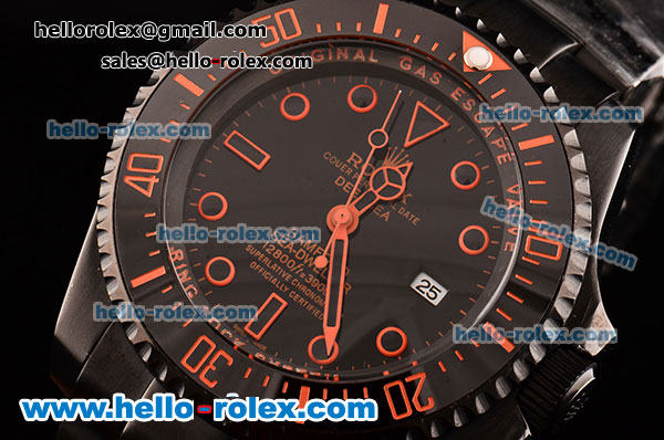 Rolex Sea-Dweller Bamford Asia 2813 Automatic PVD Case with PVD Strap Black Dial Orange Markers - Click Image to Close